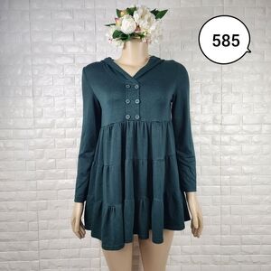 Dark Green Medium Loose Hoodie Dress – Casual Cozy Sweatshirt Dress